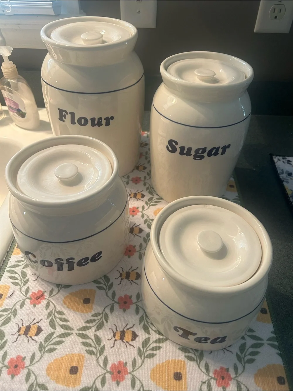 Ceramic Kitchen Canister Set - Flour Sugar Coffee Tea